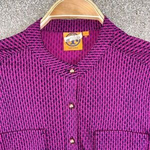 Tory Burch Womens S Dress Purple Geometric Print Button Neck Midi Classic Career